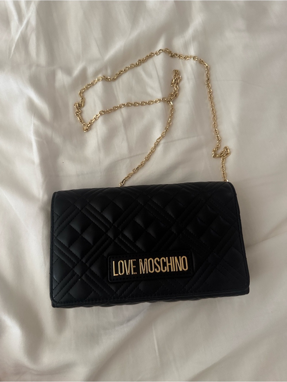 Love Moschino Black Quilted Crossbody with Gold Chain
